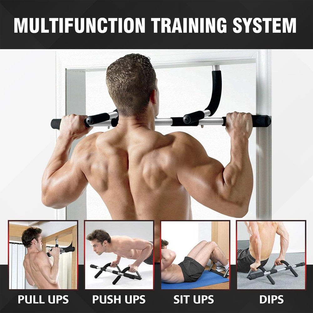 TOPOKO Upgrade Pull Up Bar for Doorway, Max Capacity 440 lbs silver, black