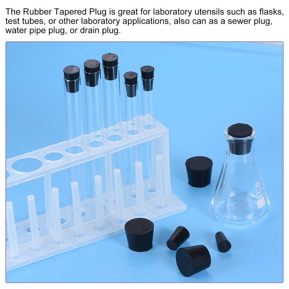 Rubber Tapered Plug 3 PCS 37-45mm Solid Test Tubes Bungs Stopper Black