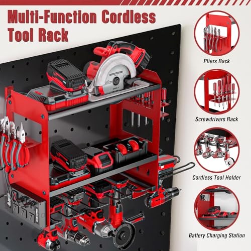 Power Tool Organizer Wall Mount with Charging Station, Cordless Tools Red