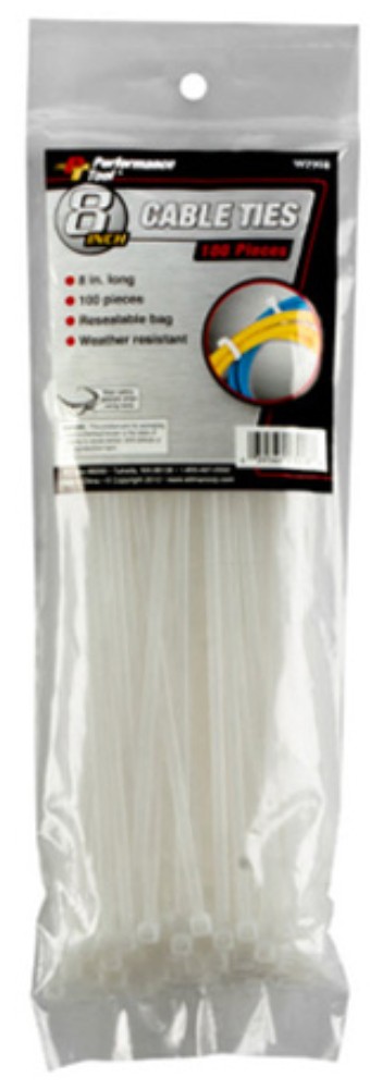 Performance Tool 100pc 8" White Cable Ties (W2908)