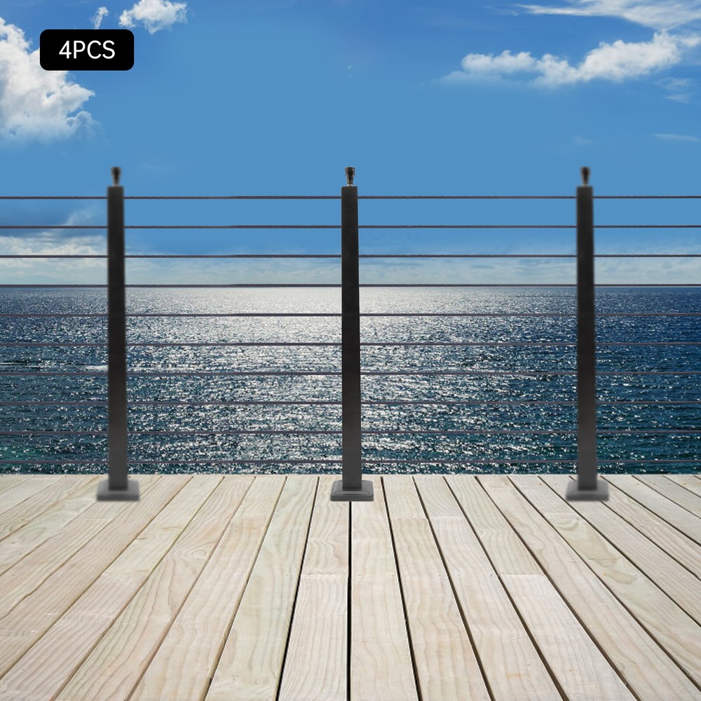 4pcs Cable Railing Posts Deck Railing 36"x2"x2" Black Posts With Holes