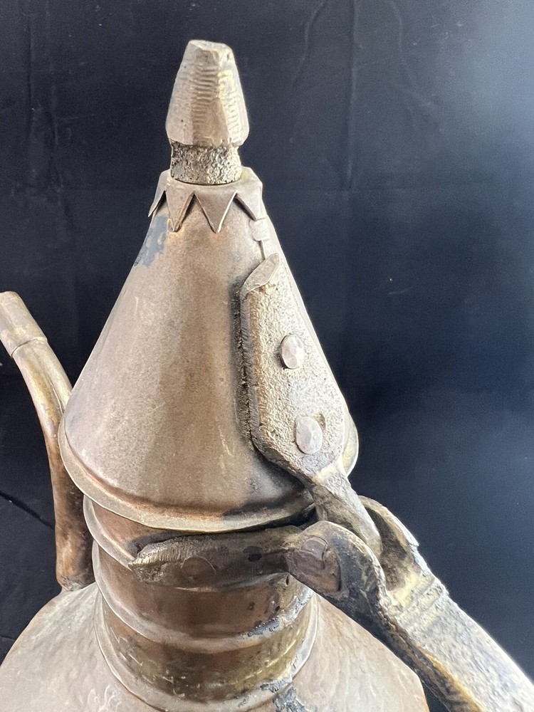 Antique Copper Middle Eastern Dallah Hammered Rustic Pitcher Pot Patina Handle