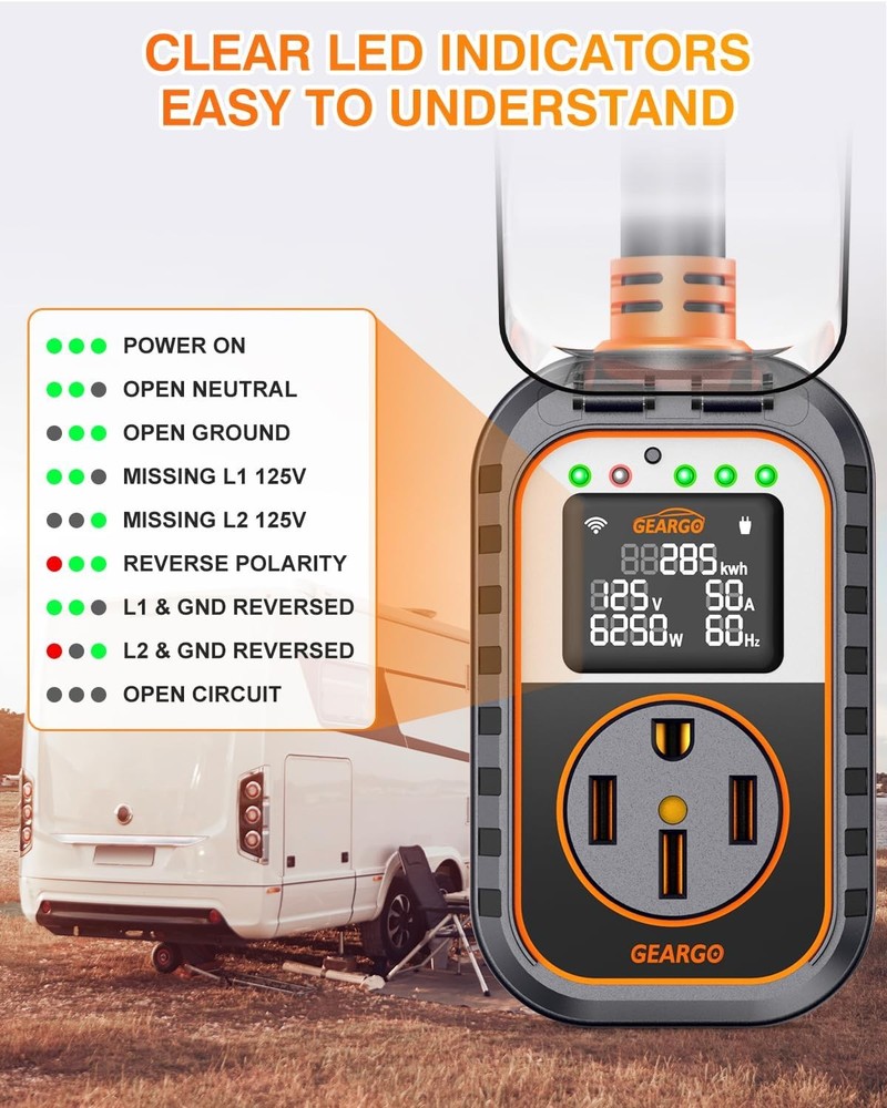 RV Surge Protector 50 Amp/RV Circuit Analyzer(18000 J) W/LED Display App Control