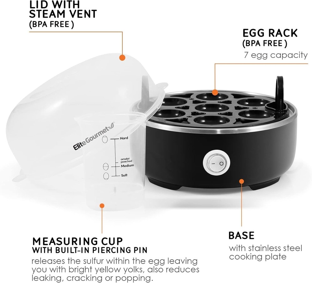 EGC115B Easy Egg Cooker Electric 7-Egg Capacity Soft Medium Hard-Boiled Egg...