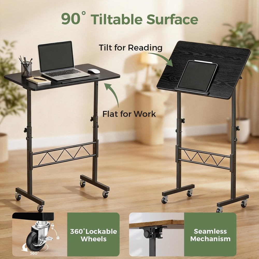 Small Standing Desk Adjustable Height, 30.7"-46.4" Portable Computer Table Mo...