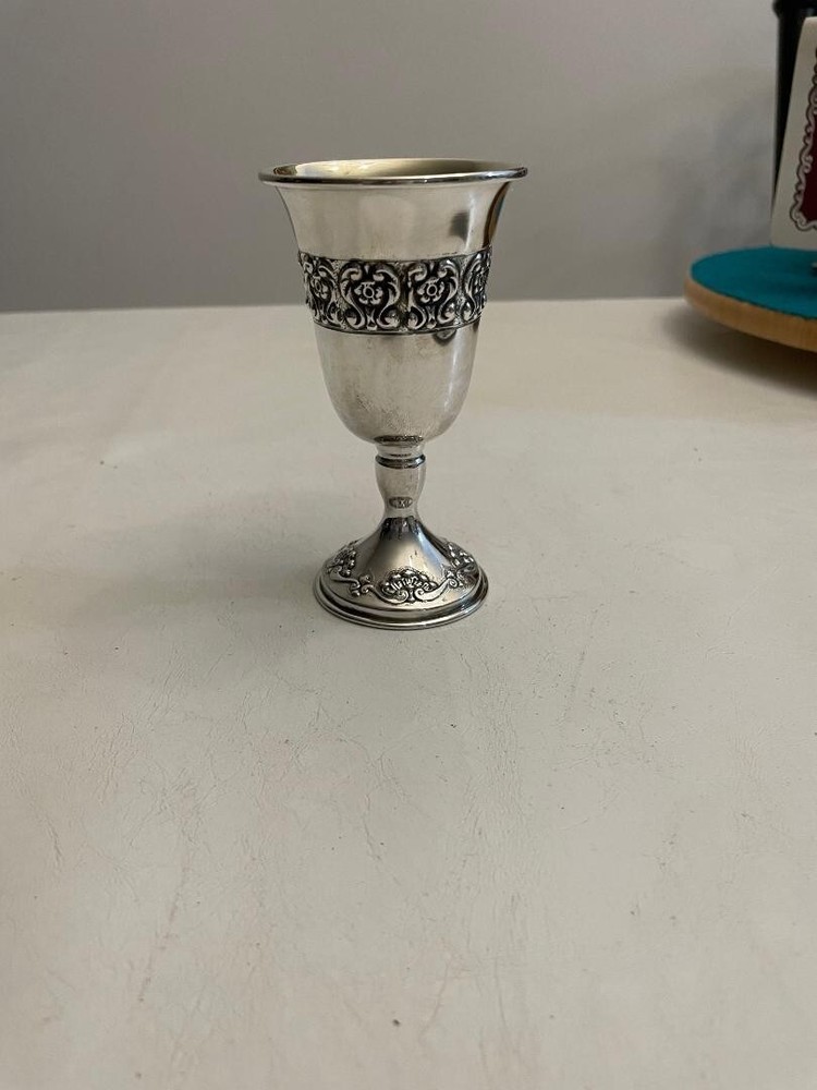 Exquisite Sterling Silver Kiddush Cup Flower Design 4 1/2" Tall