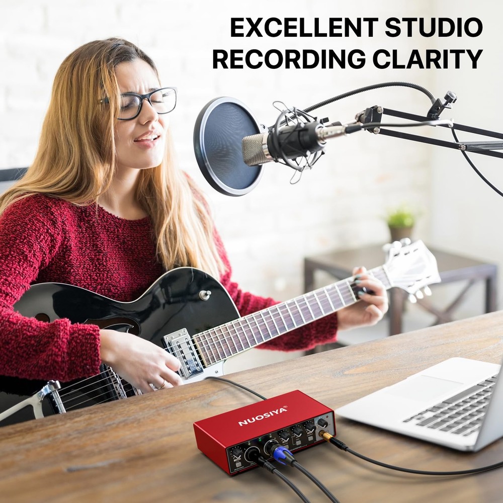 2i2 USB Audio Interface for PC Computer Recording Music, Red Guitar Audio Int...