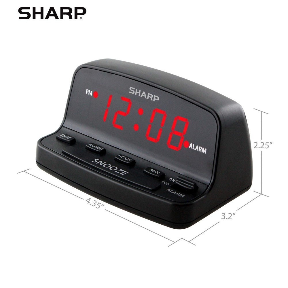 Sharp Digital Alarm Clock with Keyboard Controls - Black
