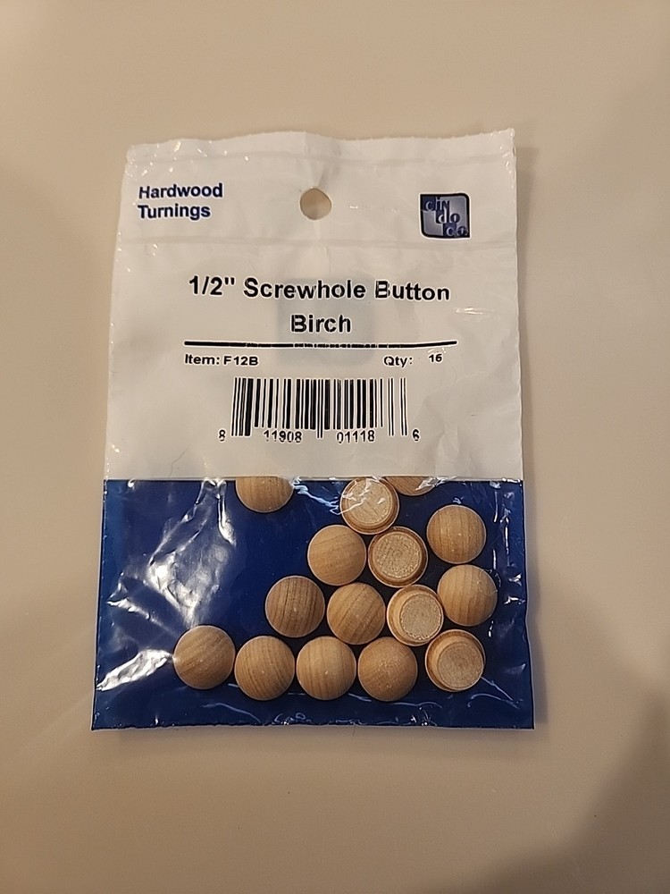 1/2" Screwhole Button Birch  (Qty 15)