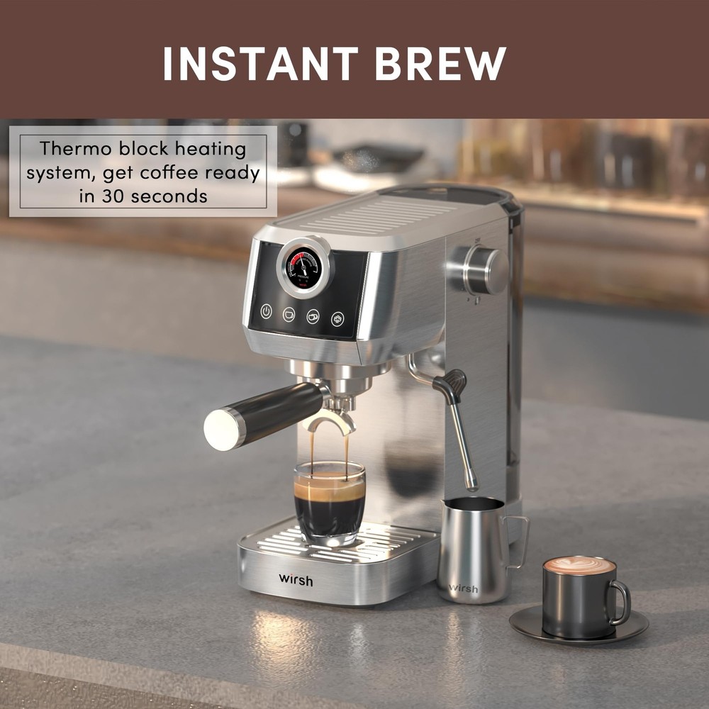 Espresso Machine, 20 Bar Semi-Automatic Espresso Maker with Pressure Gauge, S...