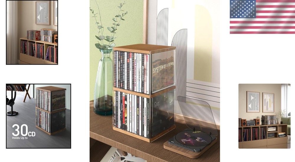 Customizable Retro Walnut CD Organizer Rack - Ideal Media Storage Solution
