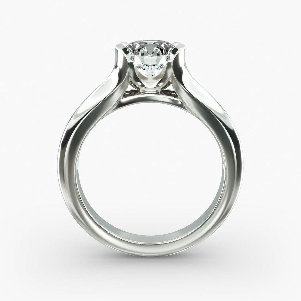 Round Cut Setting Engagement Ring Semi Mount Solid 14k White Gold Sizes 6. 6.5 7