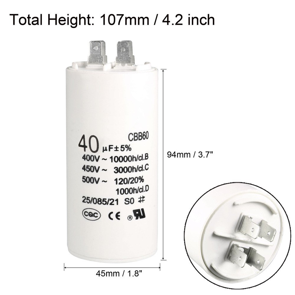 94x45mm CBB60 Run Capacitor 40uF 450V AC Double Insert White