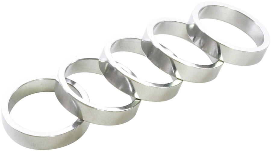 Aluminum 1-1/8" Headset Spacers, 7.5mm Stack Height, Precision-Cut Silver