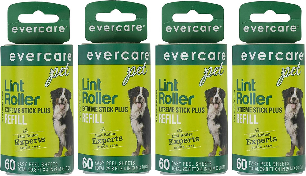 Extra Sticky Pet Lint Roller Refill 60 Sheets - Pack of 4