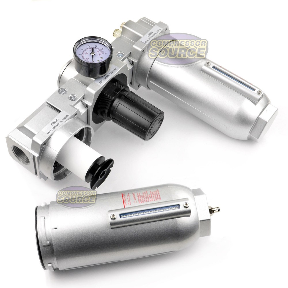 1" Compressed Air Moisture Filter Regulator Oiler Separator Lubricator Combo HD