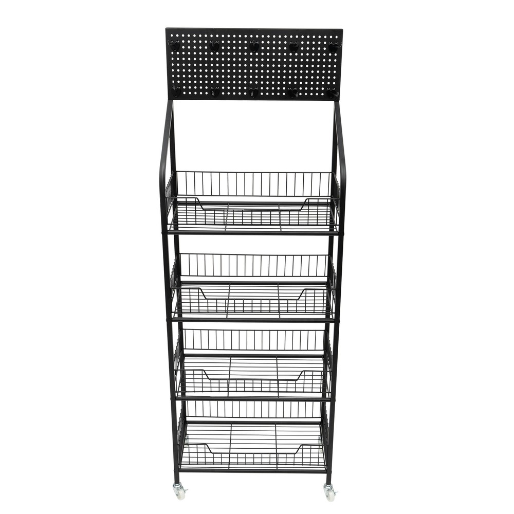 4-Tier Adjustable Rolling Snack Rack with Hanging Board - Freestanding Display