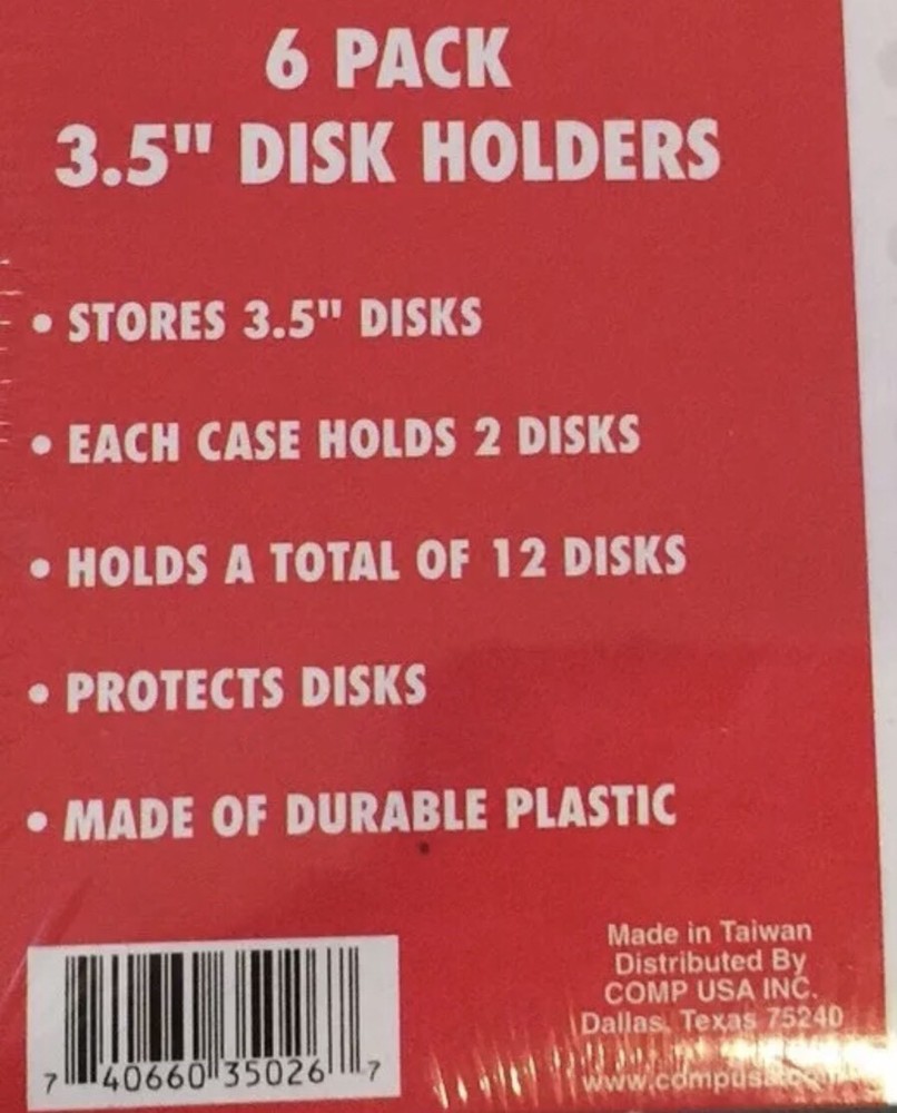Comp USA 3.5" Hard Disk 6 Pack Holders Case Plastic Cases NEW Protective Colors