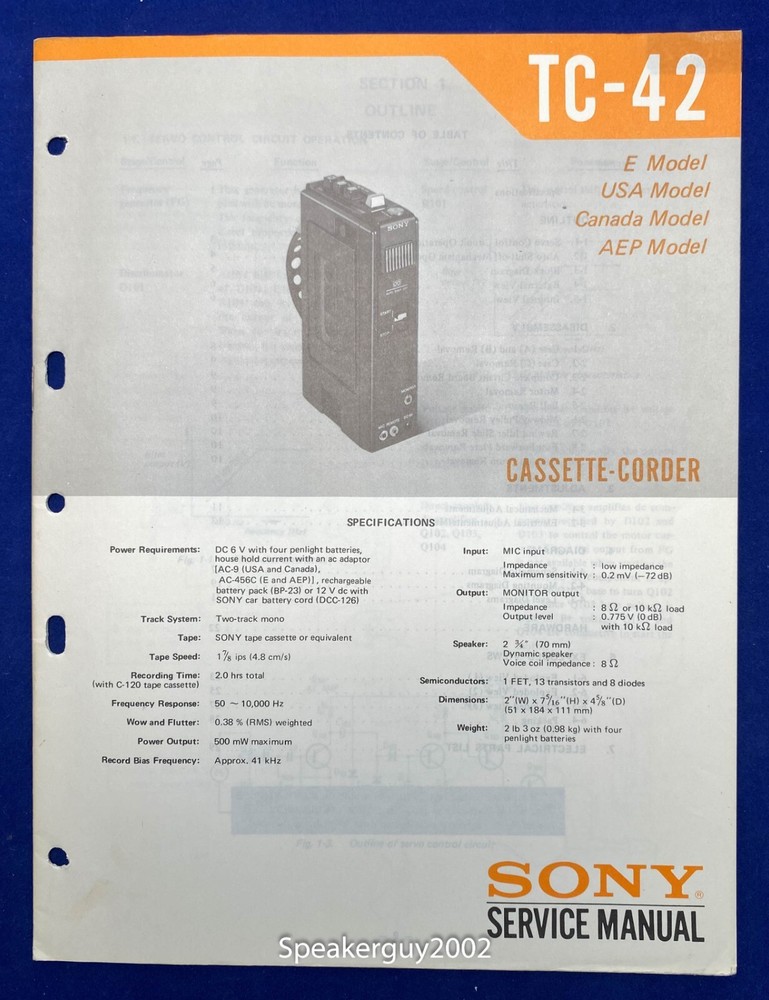 Original Sony TC-42 / Cassette-Corder Service Manual -- #2
