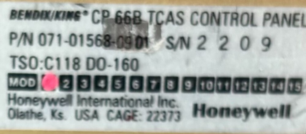 TCAS Control CP66B 071-01568-0901 Removed Working