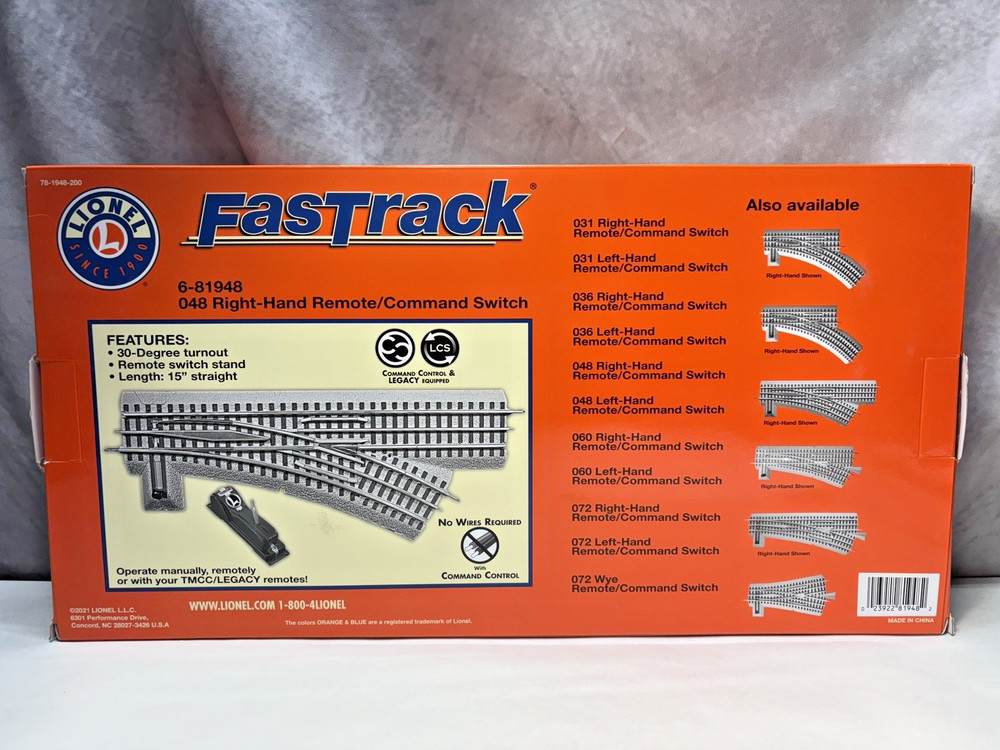 Lionel FasTrack O48 Remote/Command Switch - Right Hand 6-81948 NIB BX-3