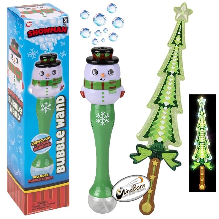 Snowman Bubble Wand & Christmas Tree Light Sword Wand Bundle Christmas Gift