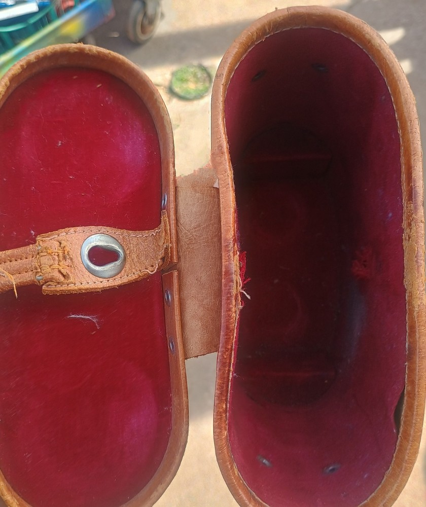 Vintage Leather Binocular Case with Red Interior