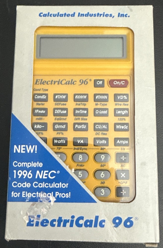 NOS VINTAGE ELECTRICALC 96 NEC ELECTRICAL CODE CALCULATOR VOLTS WATTS AMPS KW