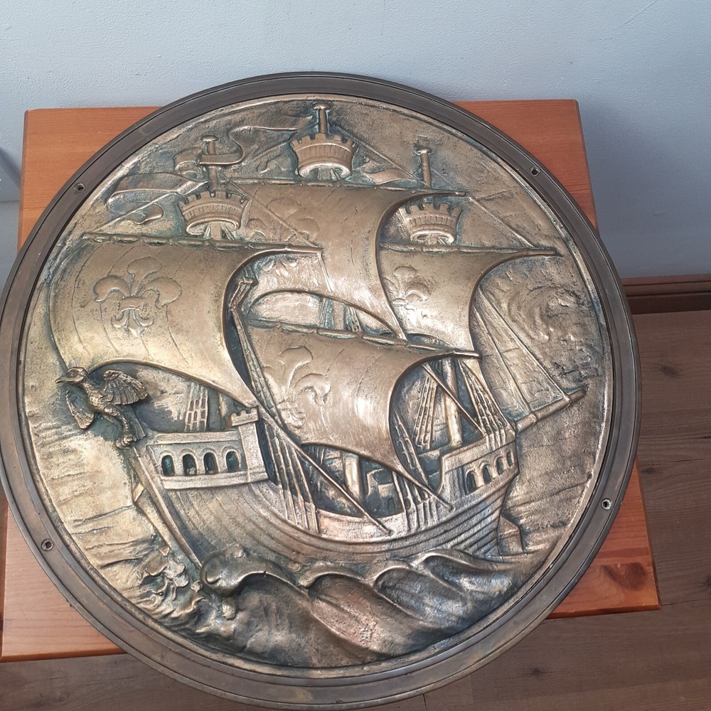 art deco bronze plaque galleon