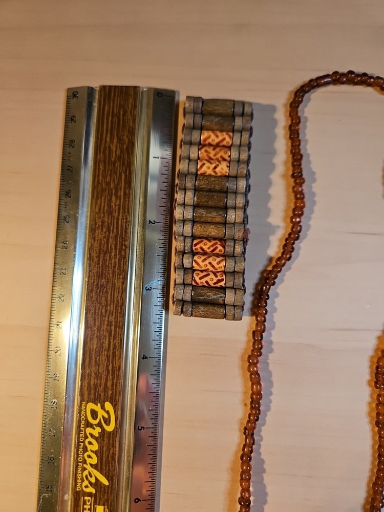 Long Brown Beaded Necklace & Bracelet Set