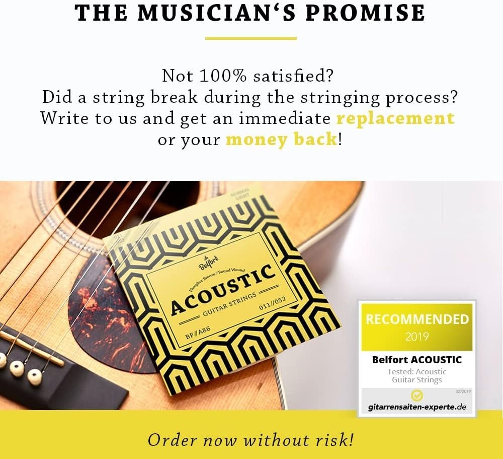 Phosphor Bronze Acoustic Guitar String Set + Bonus Picks & Extra E-String