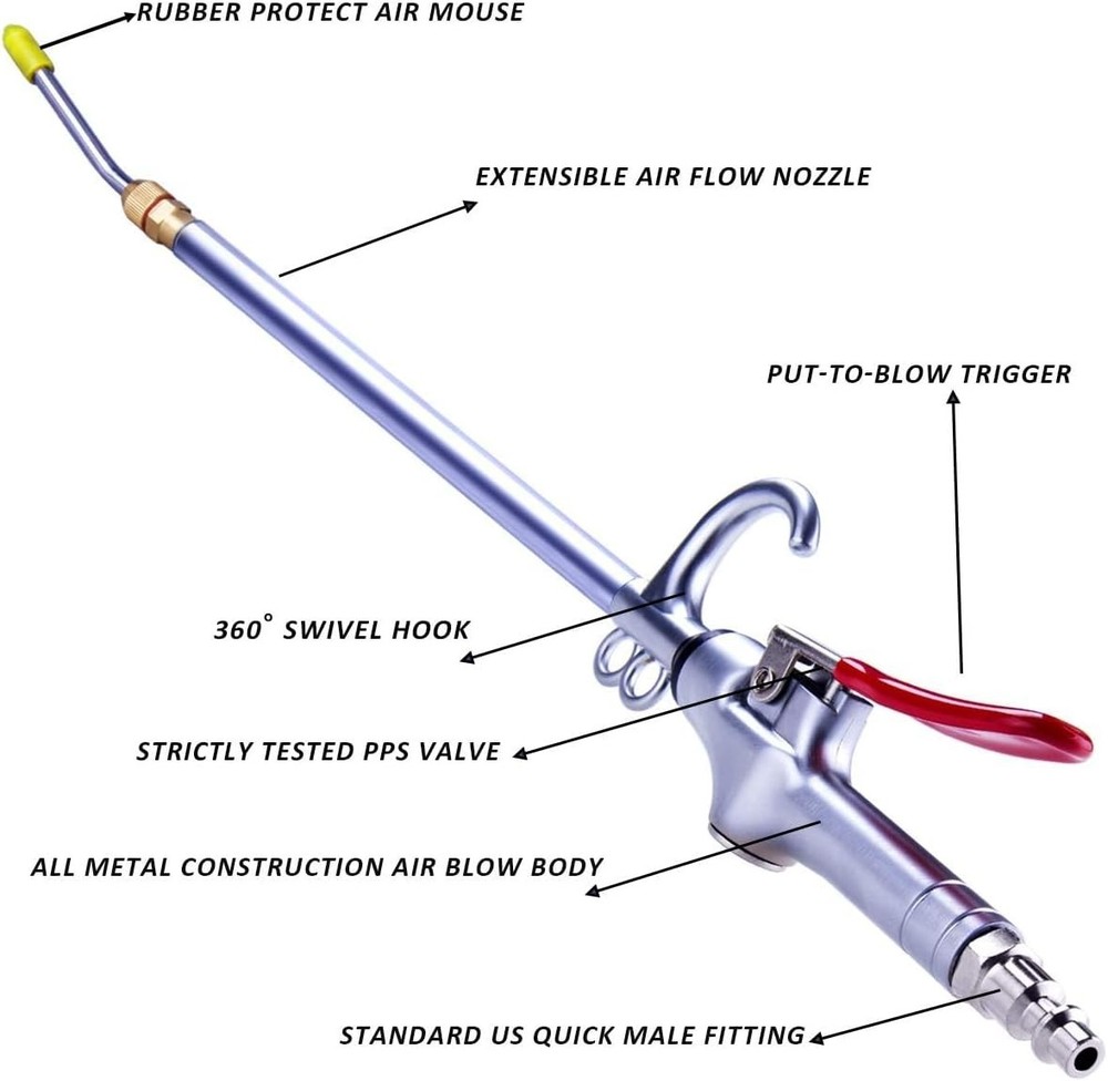 High Performance Air Blow Gun – Convenient Storage with 360° Hook Access