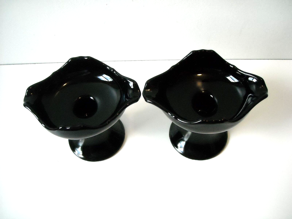 2 Black Amethyst Candleholders Unique Design Maker Unknown