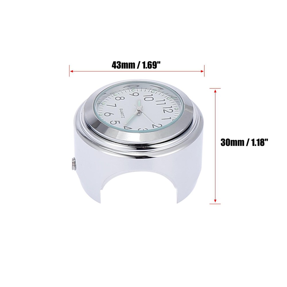 22-25mm 7/8" to 1" Motorcycle Handlebar Clock Set Silver Tone White Panel
