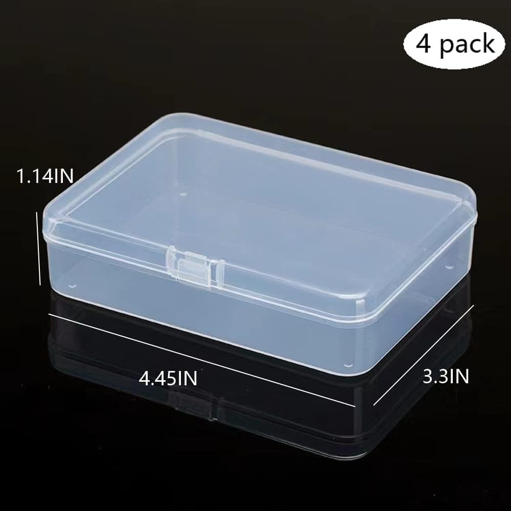 4-Pack Rectangular Plastic Storage Containers Box with Hinged Lid for Beads and