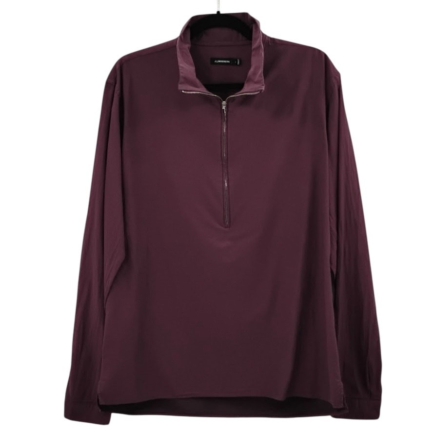 J Lindeberg 1/2 Zip David Crepe Moline Pullover Golf Shirt Maroon Red Medium