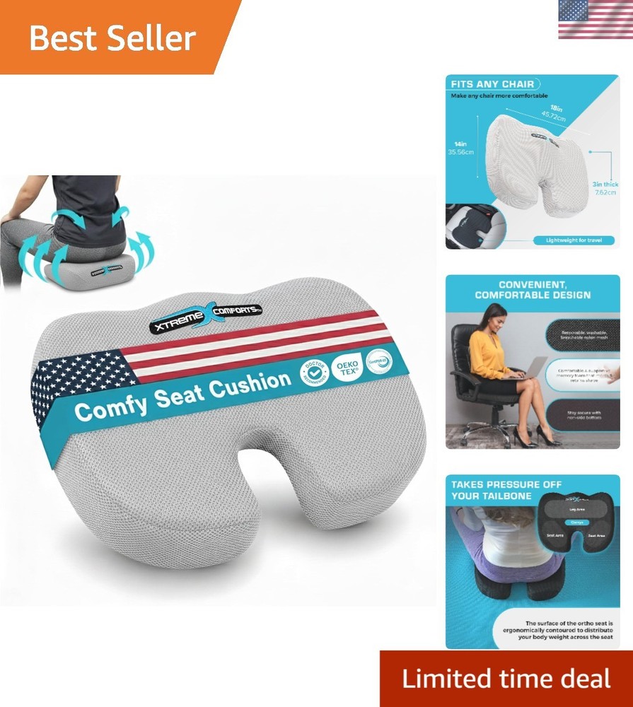 Portable Memory Foam Chair Cushion - Adjustable Support for Work & Travel