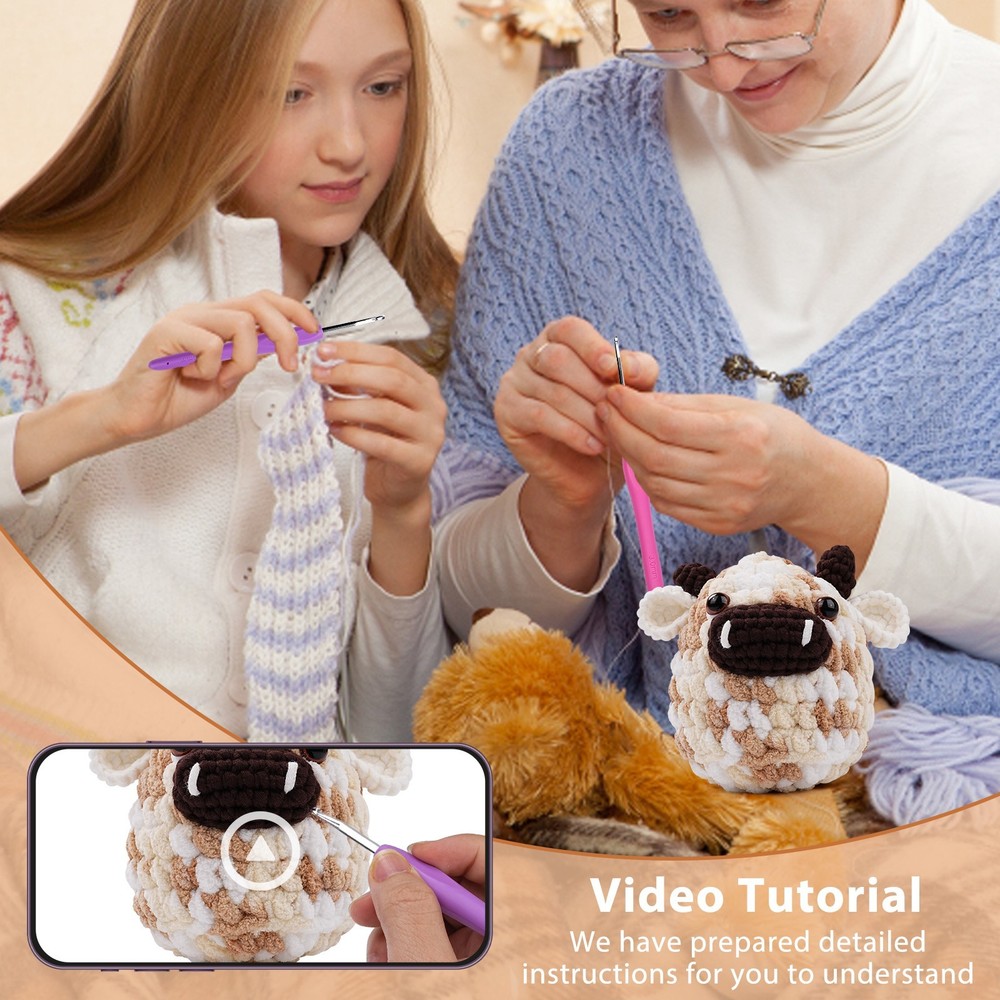 Beginner MooMoo Crochet Kit Complete Cow Amigurumi Starter Set w Video Tutorials