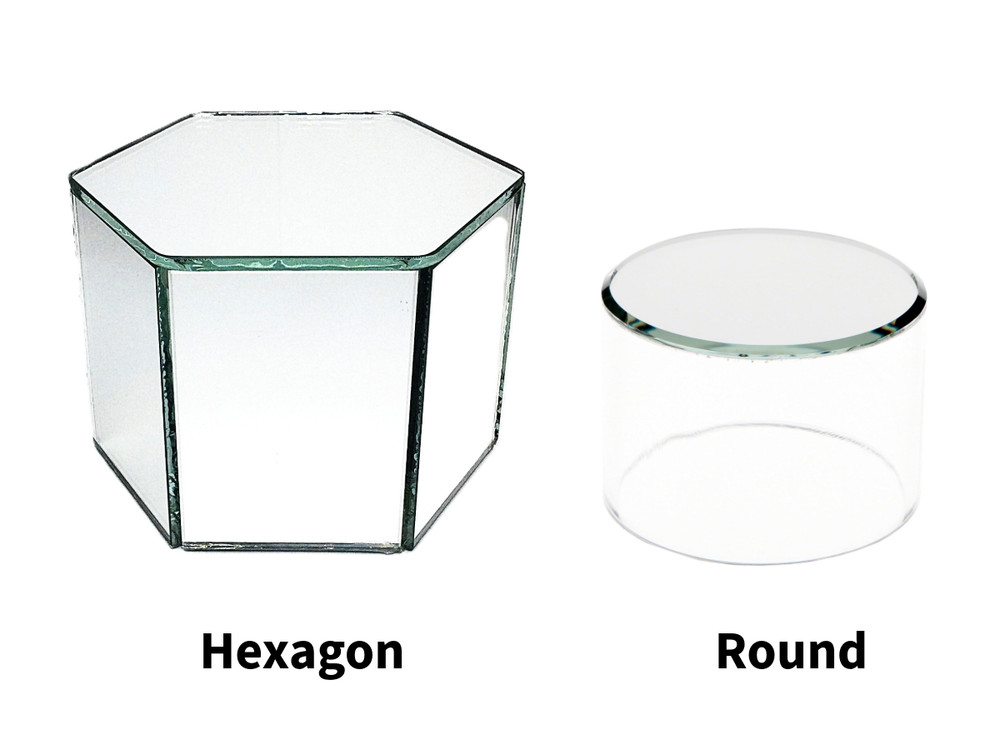 Mirrored Hexagon Display Riser & Clear Round Display Riser w/Mirror Top