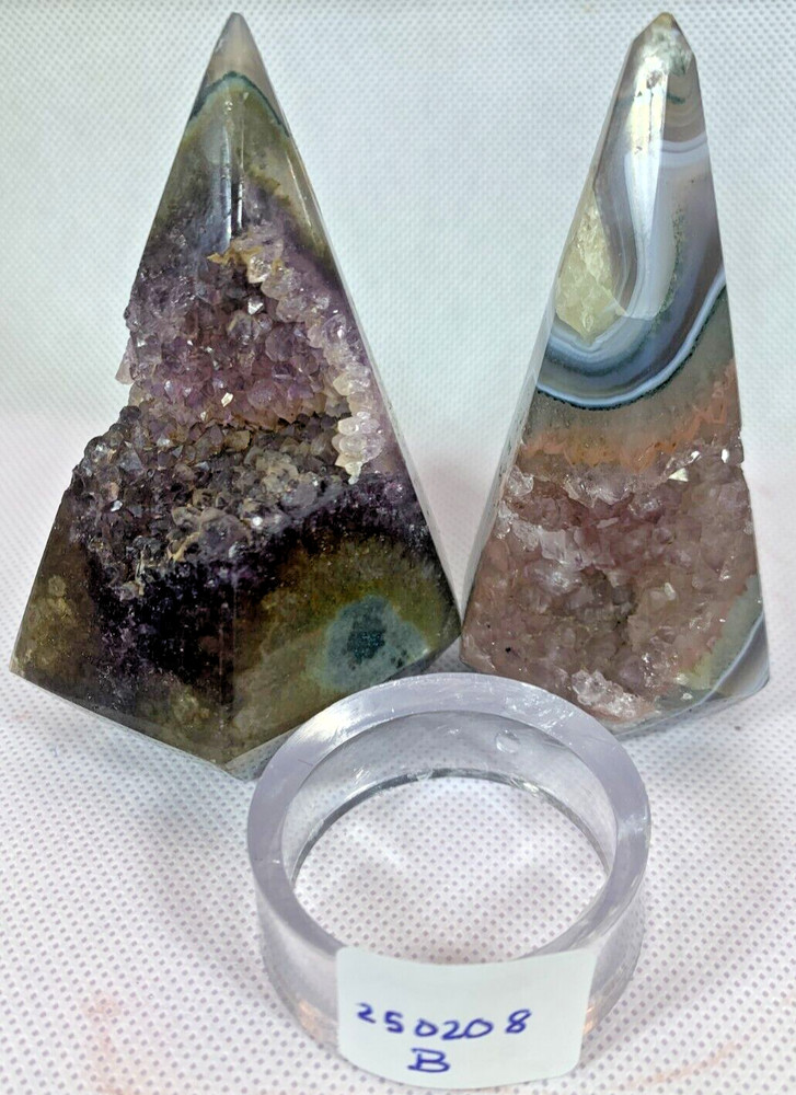 AMETHYST PYRAMID POINTS WITH OPEN CAVES OF CRYSTAL POINTS - NEW DESIGN CUT
