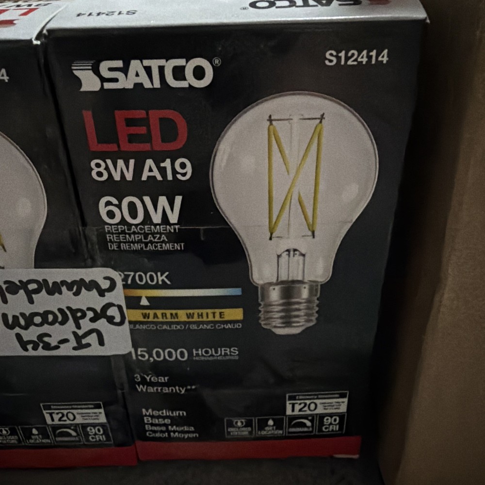 Satco Lighting S12414 Single 8 Watt Medium Base A19 LED Bulb - 2700K - Clear