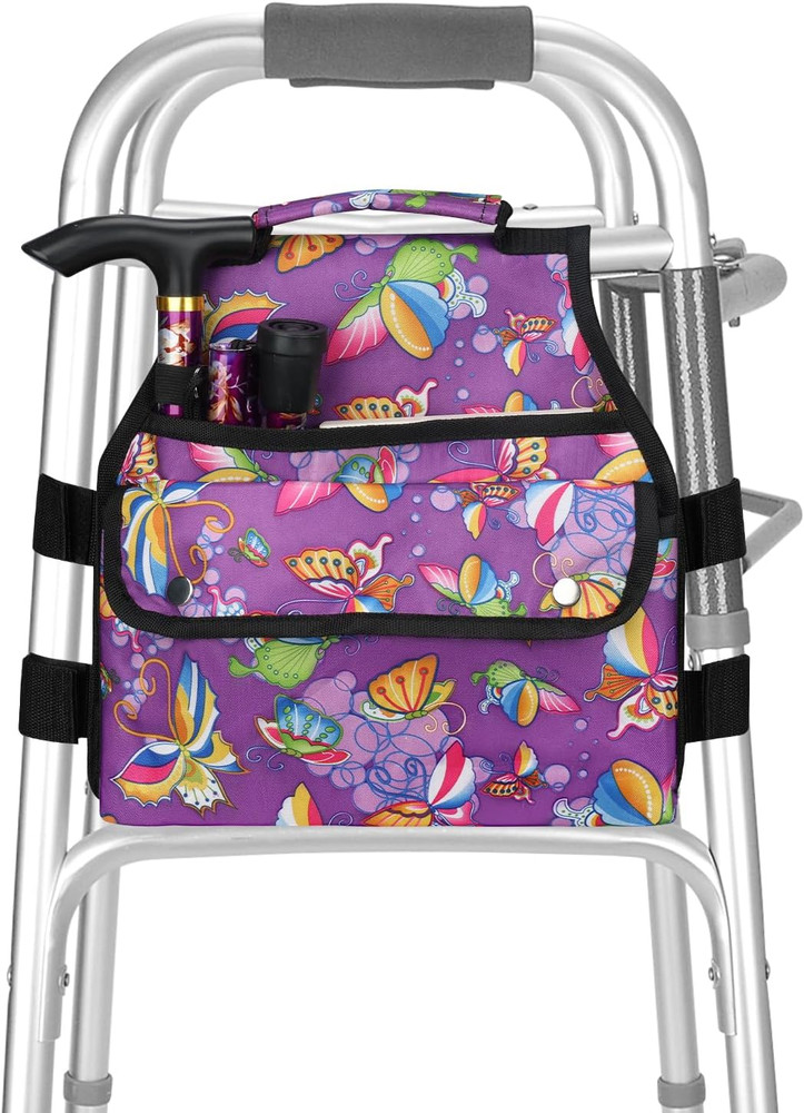 Walker Side Bag, Storage Pouch W/Cup Holder for Folding Walker, Waterproof Caddy