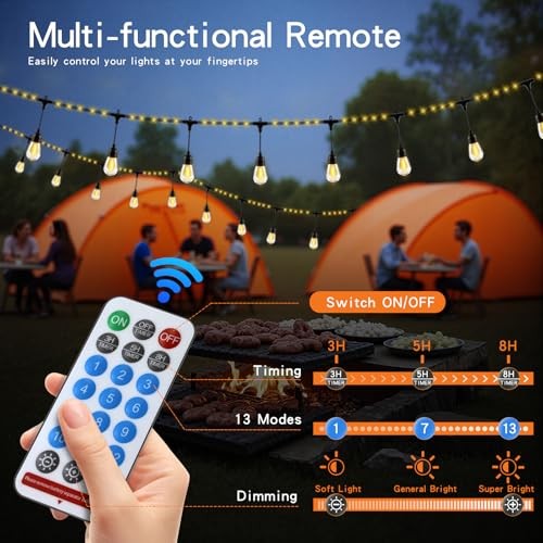 63FT Multi-Function Solar LED String Lights for Outdoor Use - 13 Lighting 63 BK