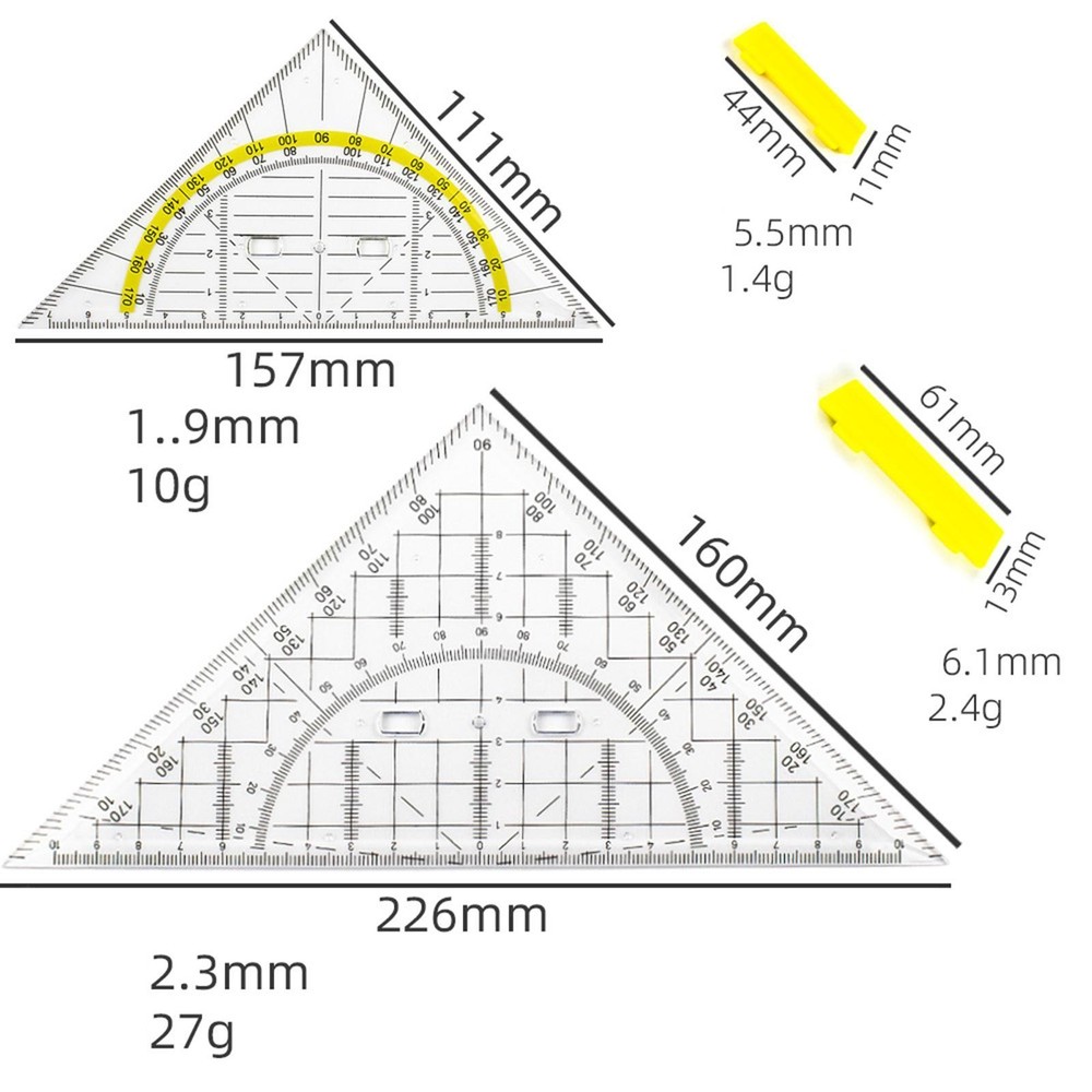2 Pieces Set Square Protractor Triangular Ruler for School Classroom Student