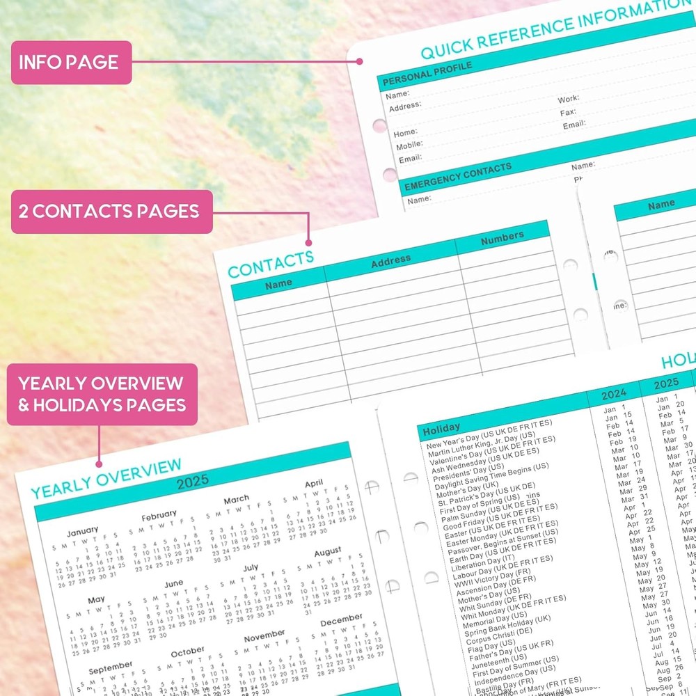 2025-2026 Planner Refills - from July Multicolor