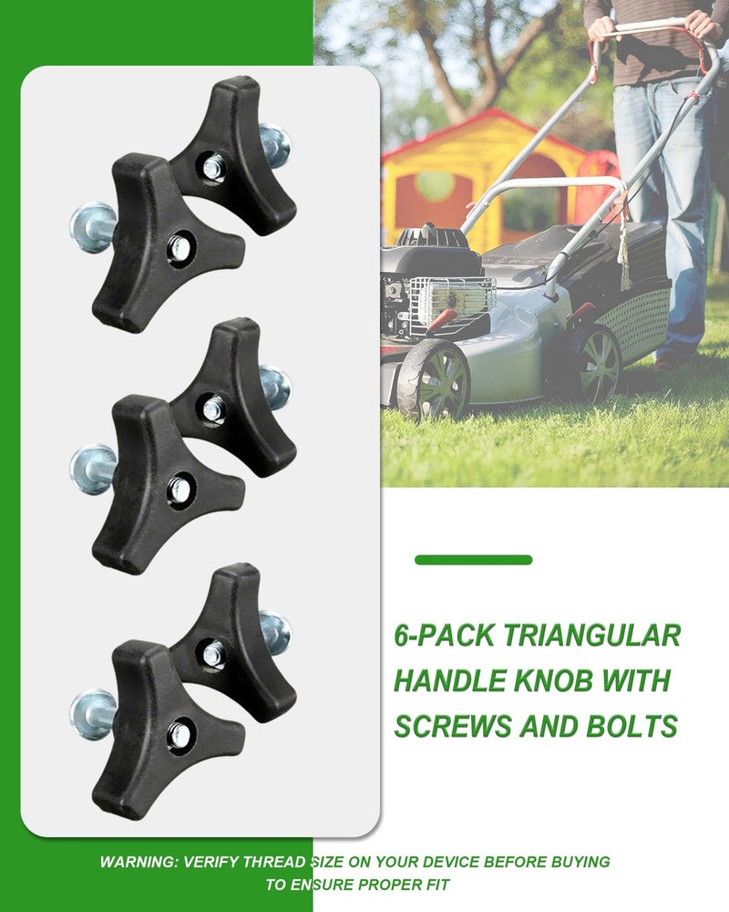 6 Sets Lawn Mower Handle Knobs Nut Bolt, Triangle Knob Black+Silver