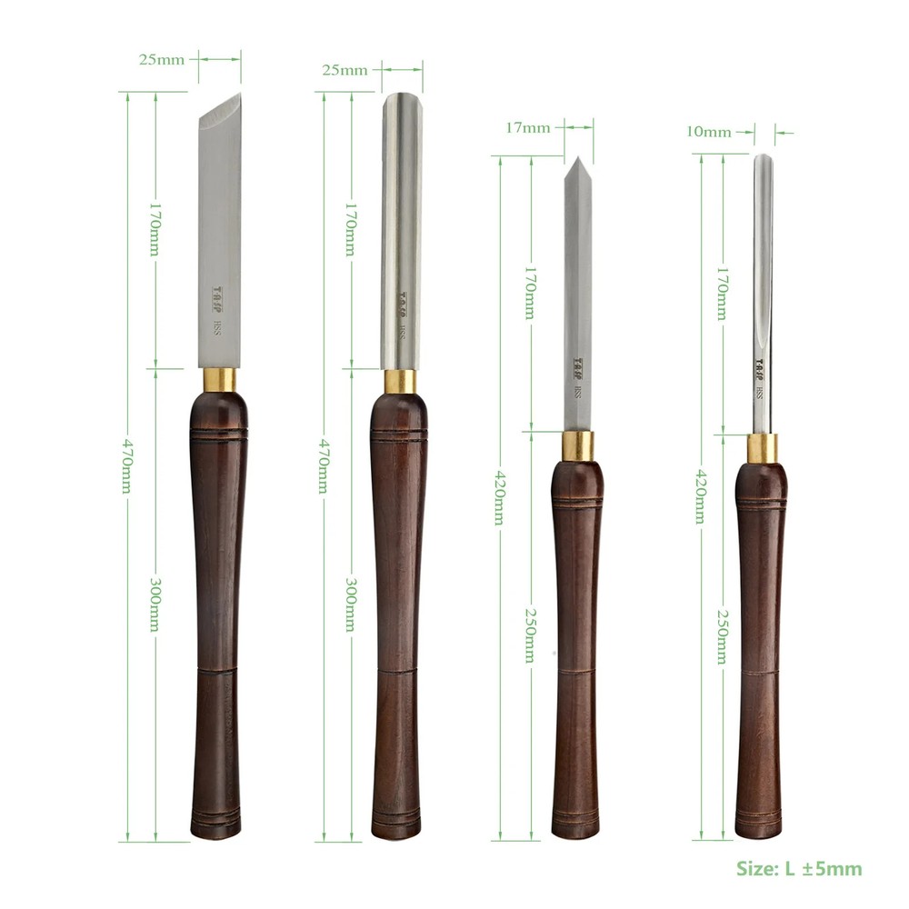 Wood Carving Chisel Knife Set 4pcs HSS 470mm 420mm Gouges Woodturning Tool Drill