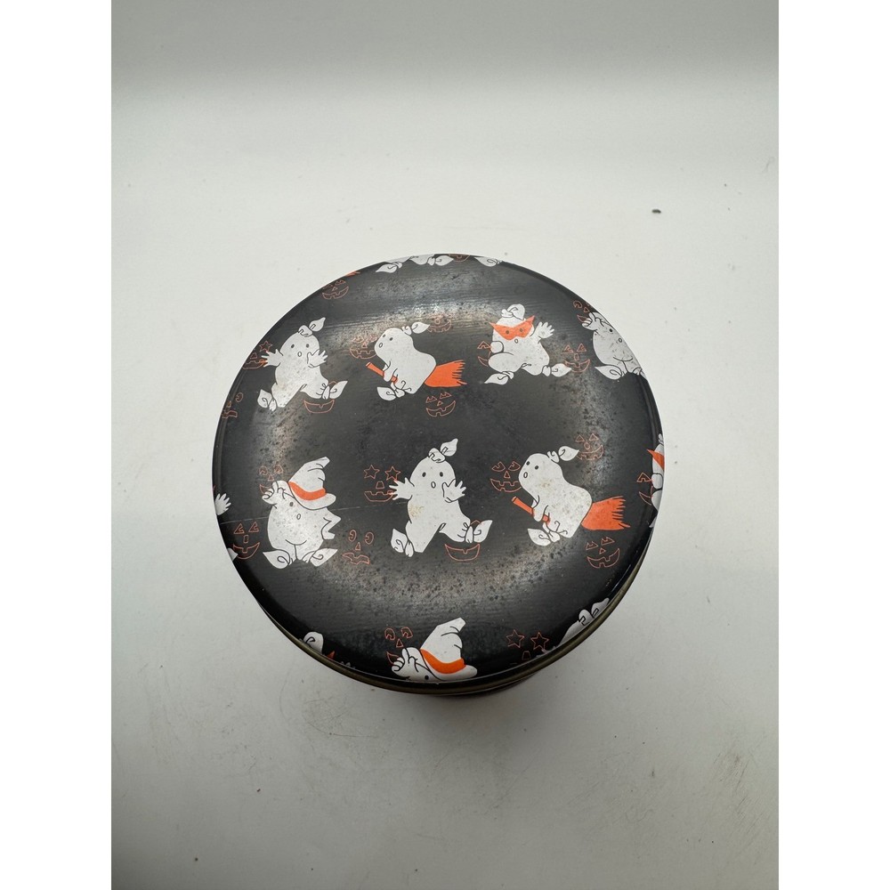 Cute Character Round Tin Storage Container Black Orange Whimsical
