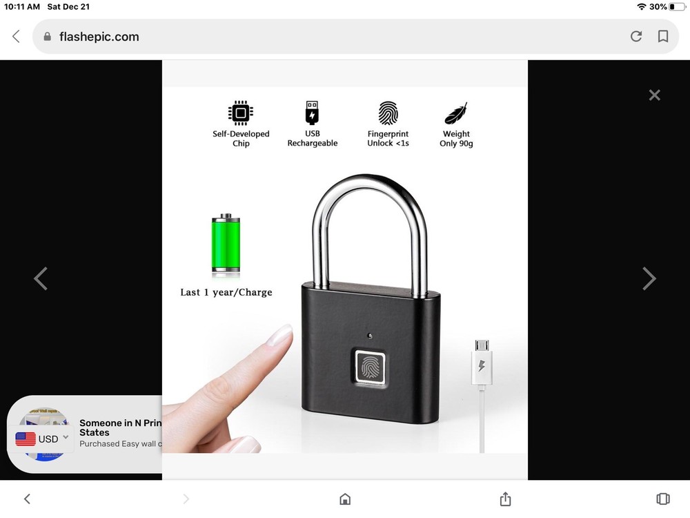 Security Fingerprint Lock. Black This Is Amazing!!! Item 155