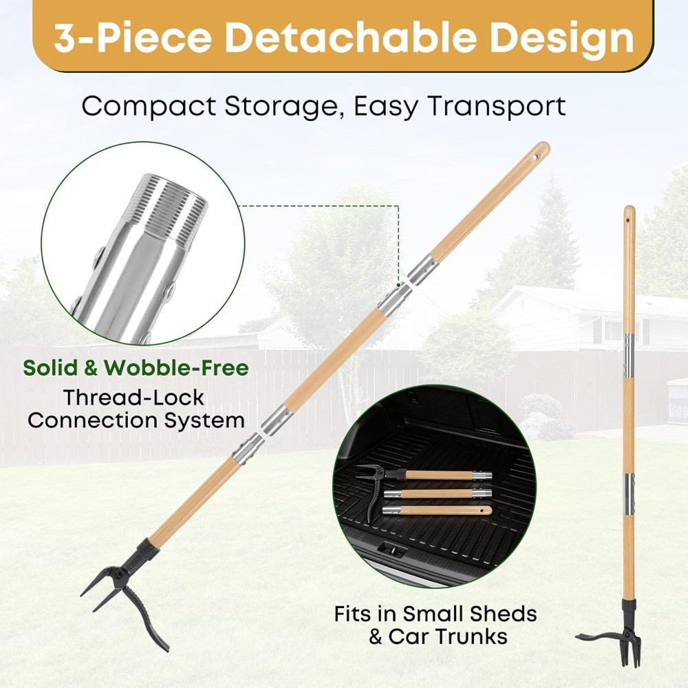 46" Stand Up Weed Puller, Long Handle Root Remover with Hand Weeder